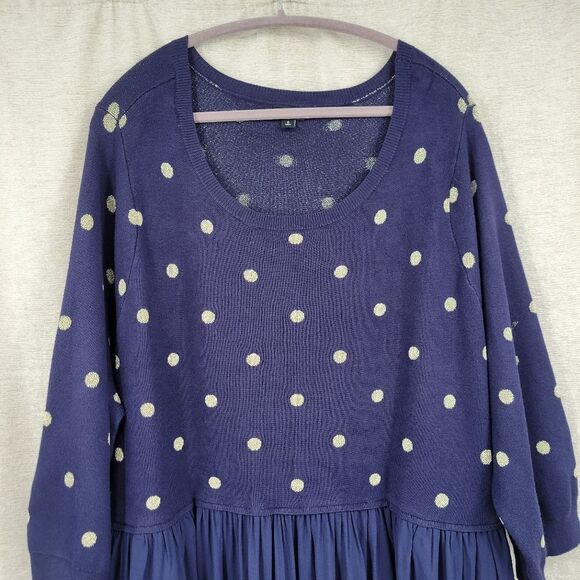 Torrid Mini Challis Skater Gold Polka Dot Navy Blue Sweater Dress Preppy Fall - Picture 4 of 16